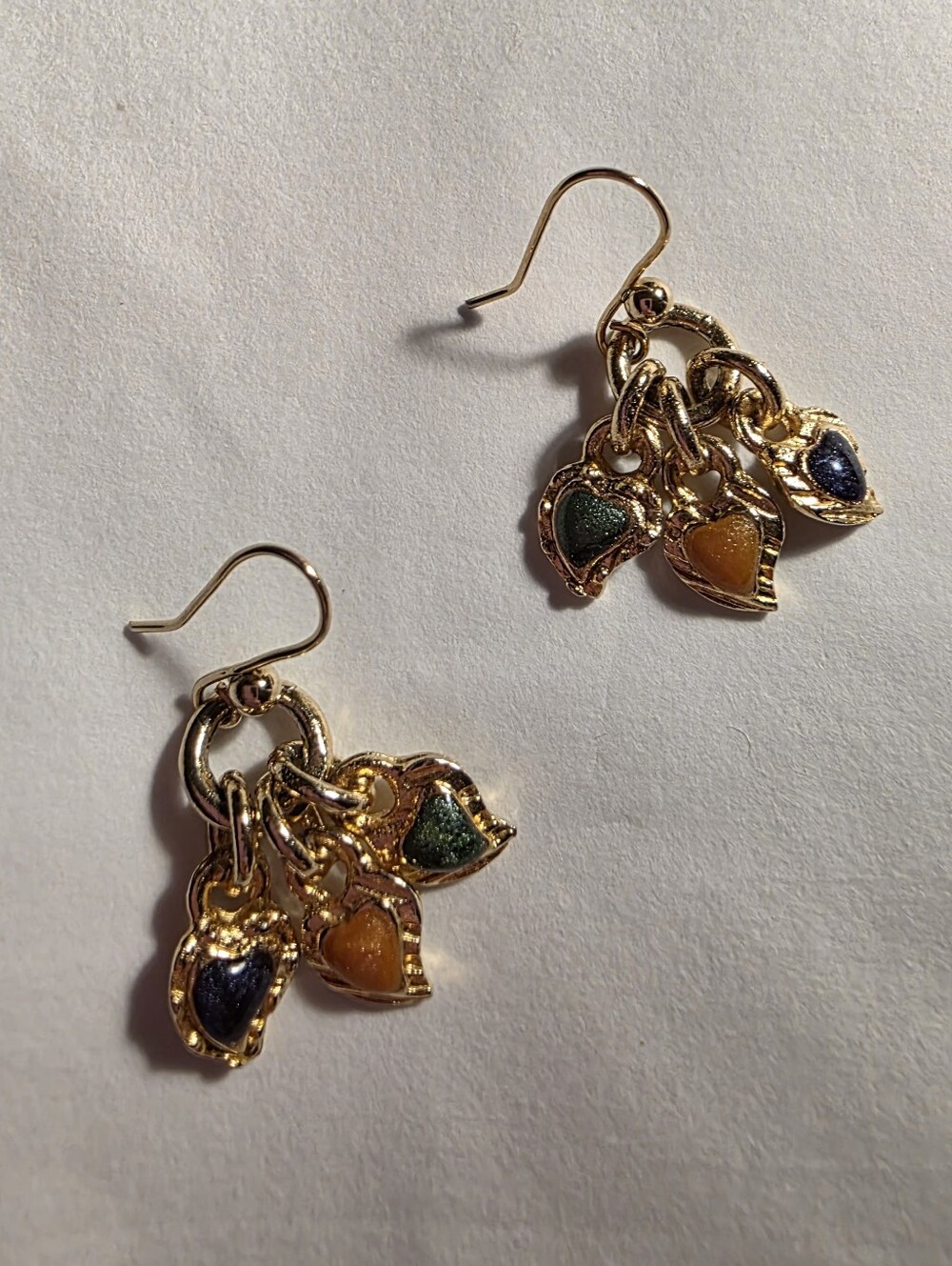 Gold Heart Cluster Drop Earrings with Multicolor Enamel